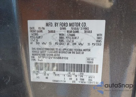 2006 Ford F-150 Lariat/Xl/Xlt from USA, damaged, VIN 1FTPX12V16NB63132